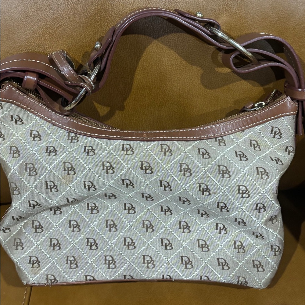 Monogram Beige and Brown Logo Hobo Bag